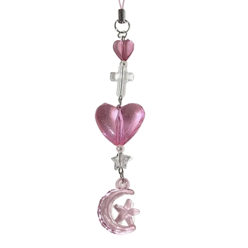 Fashion Bowknot Heart Bead Keychain Pendant Sweet Ornament Phone Straps Keyring Backpack Decoration Charm Jewelry