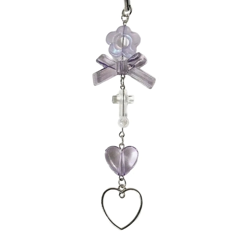 Fashion Bowknot Heart Bead Keychain Pendant Sweet Ornament Phone Straps Keyring Backpack Decoration Charm Jewelry