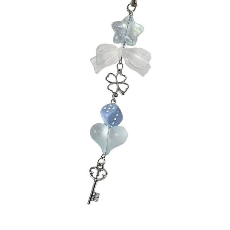 Fashion Bowknot Heart Bead Keychain Pendant Sweet Ornament Phone Straps Keyring Backpack Decoration Charm Jewelry