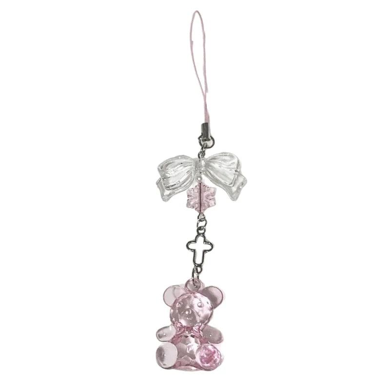 Fashion Bowknot Heart Bead Keychain Pendant Sweet Ornament Phone Straps Keyring Backpack Decoration Charm Jewelry