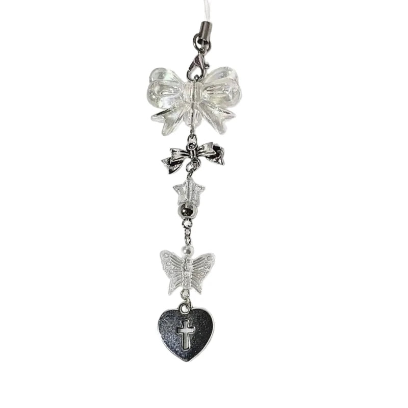 Fashion Bowknot Heart Bead Keychain Pendant Sweet Ornament Phone Straps Keyring Backpack Decoration Charm Jewelry