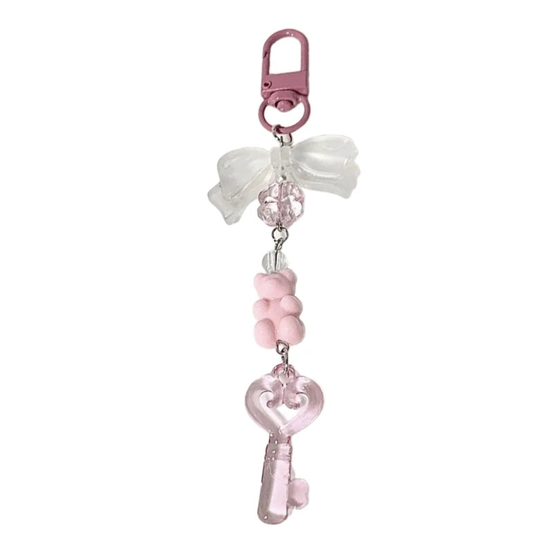 Fashion Bowknot Heart Bead Keychain Pendant Sweet Ornament Phone Straps Keyring Backpack Decoration Charm Jewelry