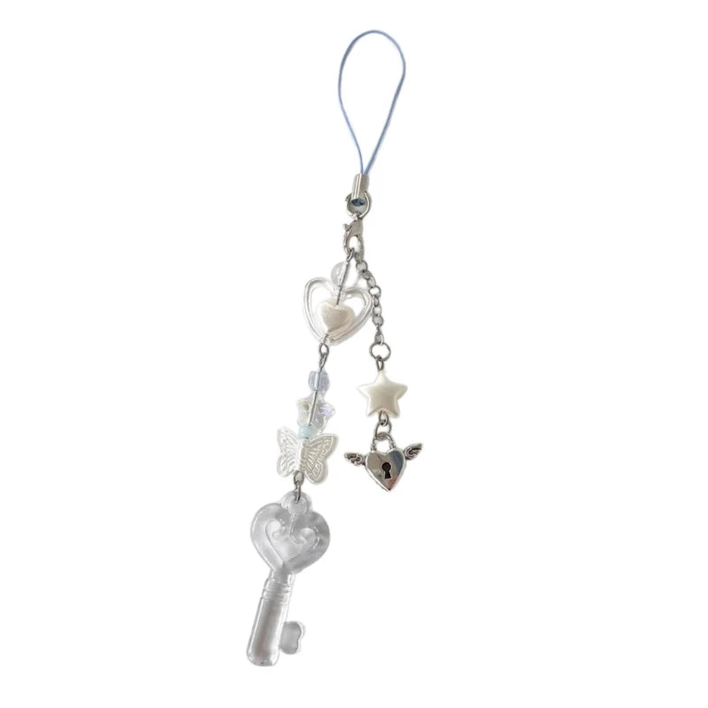 Fashion Bowknot Heart Bead Keychain Pendant Sweet Ornament Phone Straps Keyring Backpack Decoration Charm Jewelry