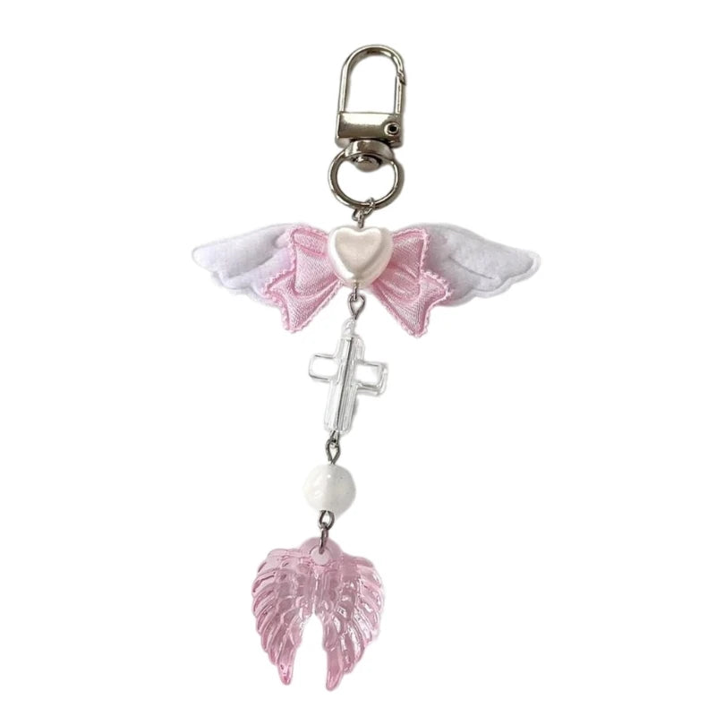 Fashion Bowknot Heart Bead Keychain Pendant Sweet Ornament Phone Straps Keyring Backpack Decoration Charm Jewelry