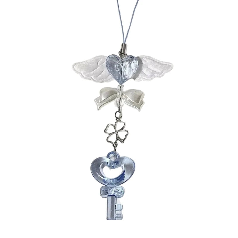 Fashion Bowknot Heart Bead Keychain Pendant Sweet Ornament Phone Straps Keyring Backpack Decoration Charm Jewelry