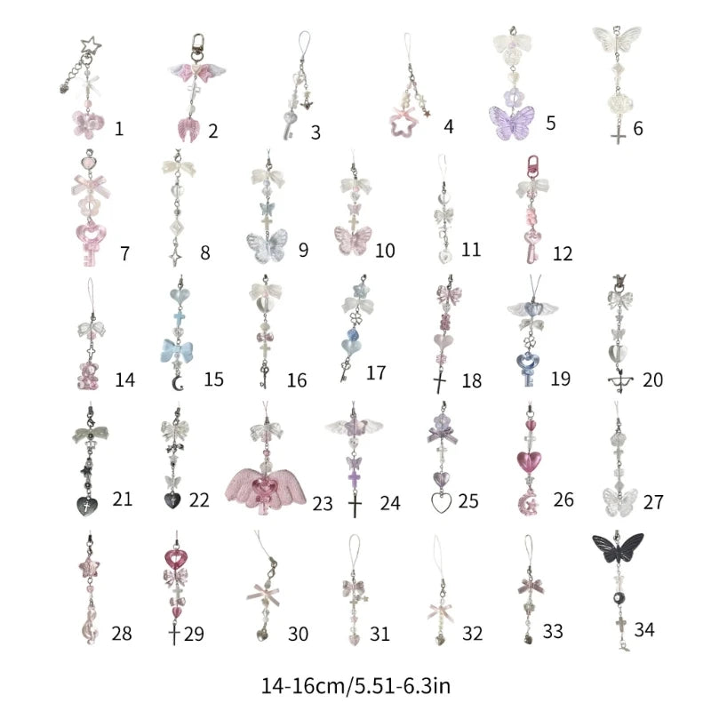 Fashion Bowknot Heart Bead Keychain Pendant Sweet Ornament Phone Straps Keyring Backpack Decoration Charm Jewelry