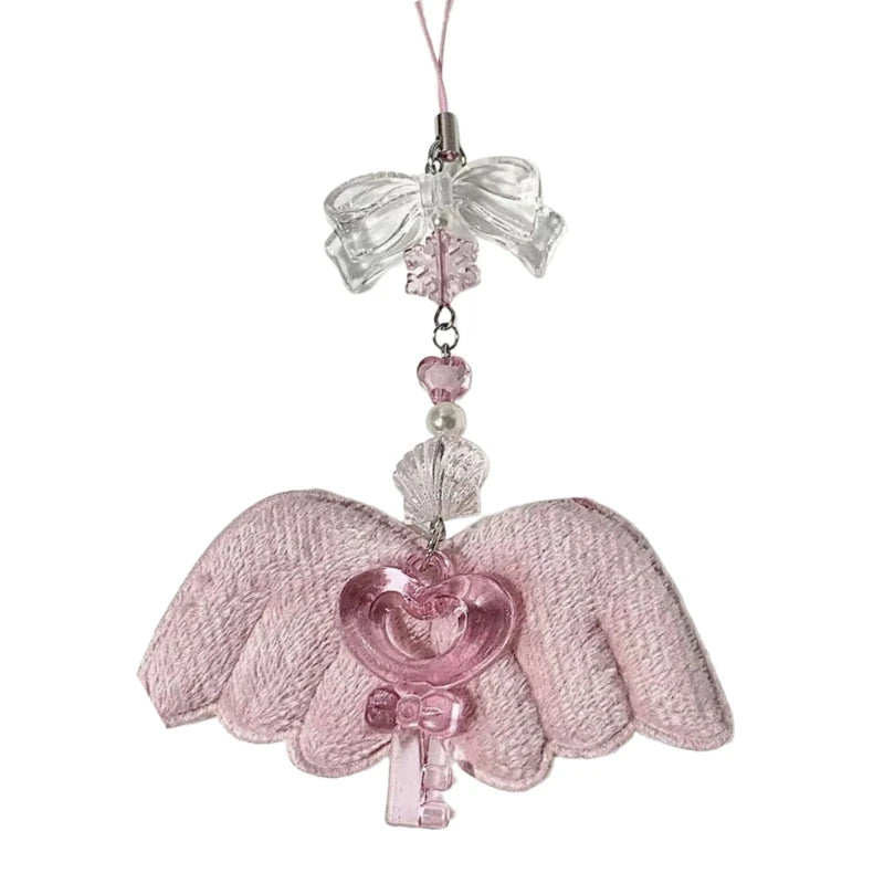 Fashion Bowknot Heart Bead Keychain Pendant Sweet Ornament Phone Straps Keyring Backpack Decoration Charm Jewelry