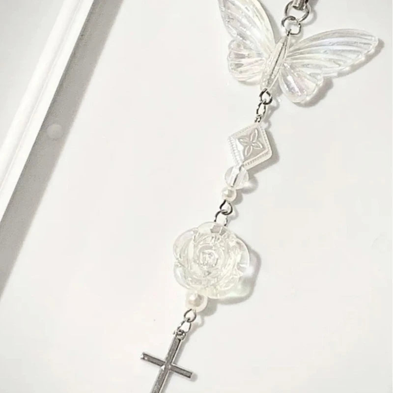 Fashion Bowknot Heart Bead Keychain Pendant Sweet Ornament Phone Straps Keyring Backpack Decoration Charm Jewelry