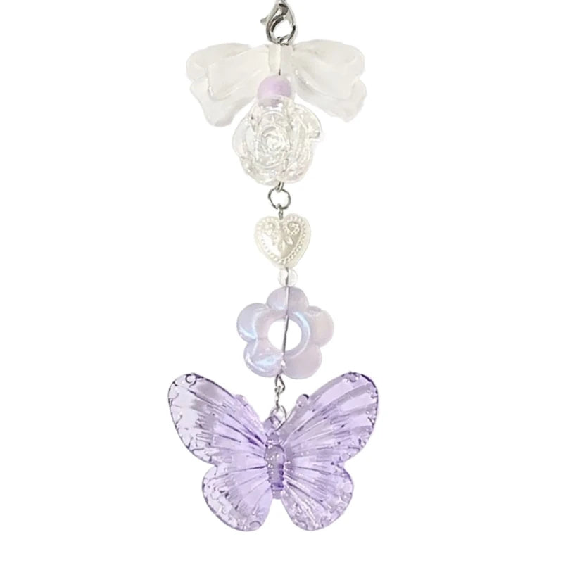 Fashion Bowknot Heart Bead Keychain Pendant Sweet Ornament Phone Straps Keyring Backpack Decoration Charm Jewelry