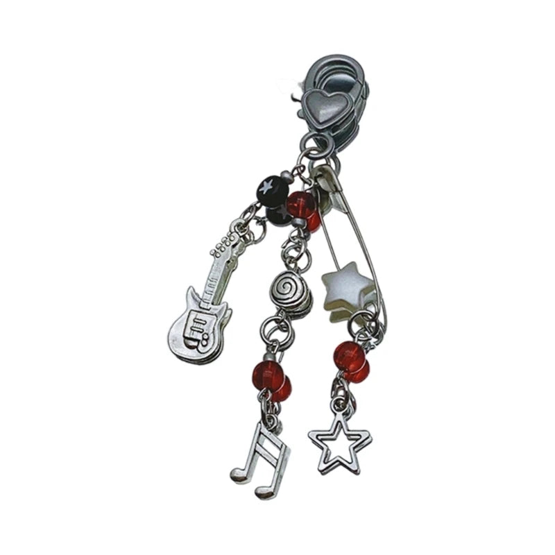 Rock Guitar Beaded Mobile Chain Key Holder Bead Phone Charm Bead Keychain Acrylic Alloy Material for Phone Keys