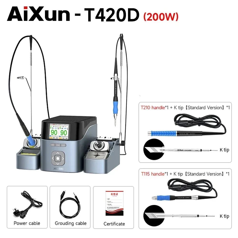 AIXUN T420D Dual-channel intelligent Soldering Station Mobile Phone Welding Repair Fast Heating Supports T245 T210 T115 Handles