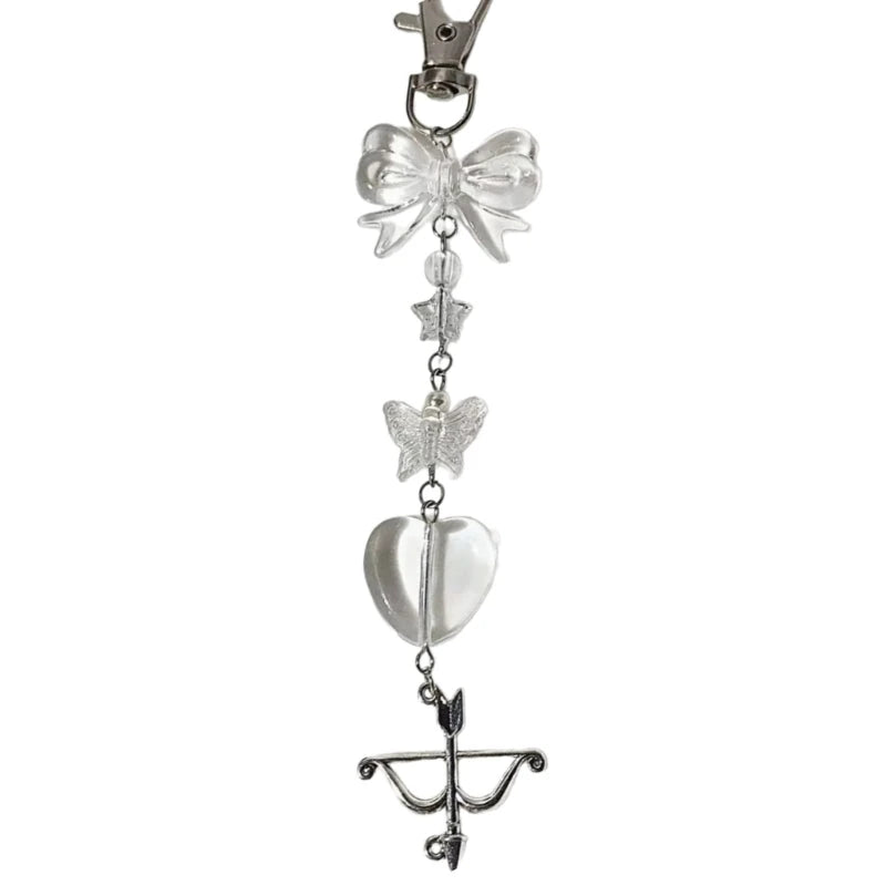 Fashion Bowknot Heart Bead Keychain Pendant Sweet Ornament Phone Straps Keyring Backpack Decoration Charm Jewelry