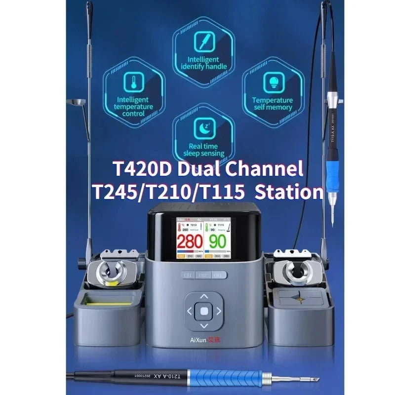 AIXUN T420D Dual-channel intelligent Soldering Station Mobile Phone Welding Repair Fast Heating Supports T245 T210 T115 Handles