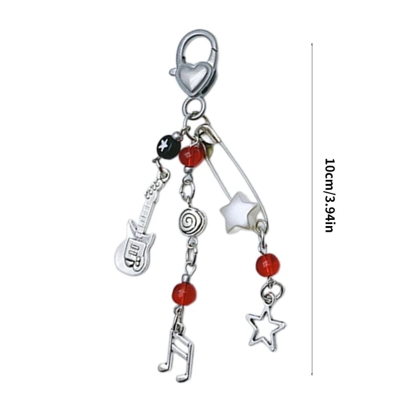Rock Guitar Beaded Mobile Chain Key Holder Bead Phone Charm Bead Keychain Acrylic Alloy Material for Phone Keys