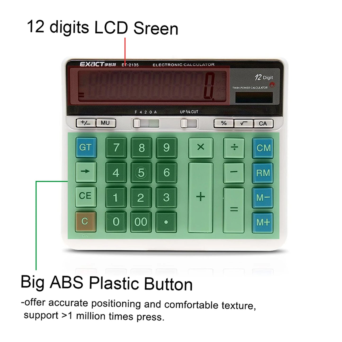 Large Computer Electronic Calculator Counter Solar & Battery Power 12 Digit Display Multi-functional Big Button  for Business