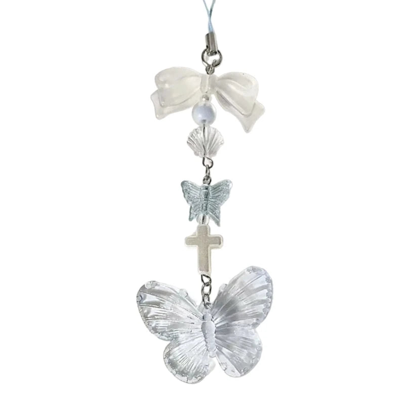 Fashion Bowknot Heart Bead Keychain Pendant Sweet Ornament Phone Straps Keyring Backpack Decoration Charm Jewelry