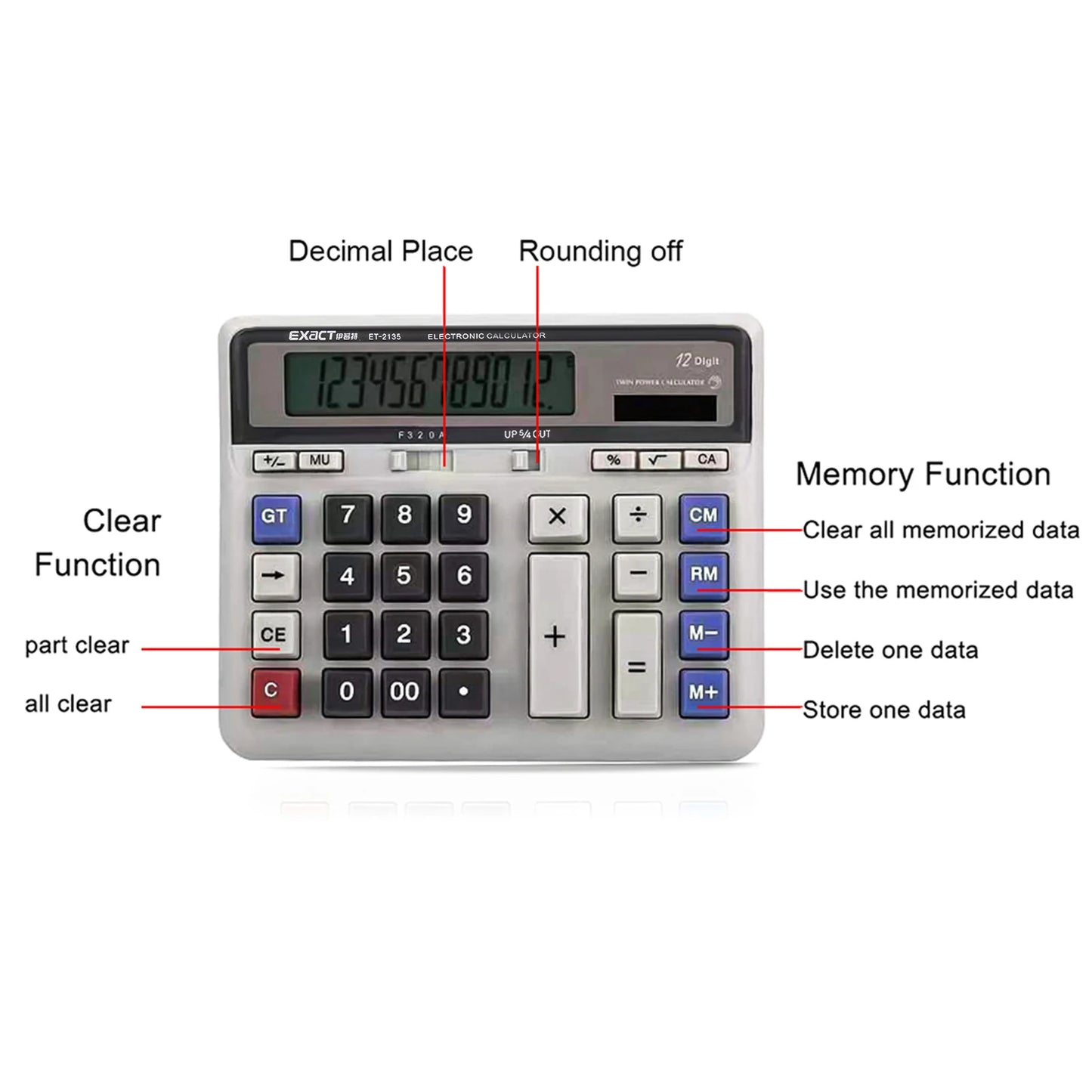 Large Computer Electronic Calculator Counter Solar & Battery Power 12 Digit Display Multi-functional Big Button  for Business