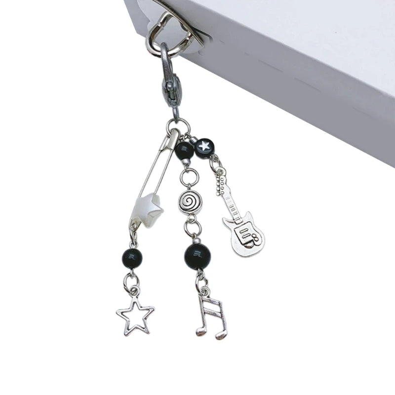 Rock Guitar Beaded Mobile Chain Key Holder Bead Phone Charm Bead Keychain Acrylic Alloy Material for Phone Keys