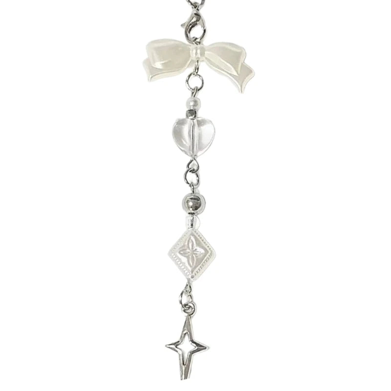 Fashion Bowknot Heart Bead Keychain Pendant Sweet Ornament Phone Straps Keyring Backpack Decoration Charm Jewelry