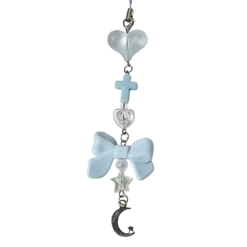 Fashion Bowknot Heart Bead Keychain Pendant Sweet Ornament Phone Straps Keyring Backpack Decoration Charm Jewelry