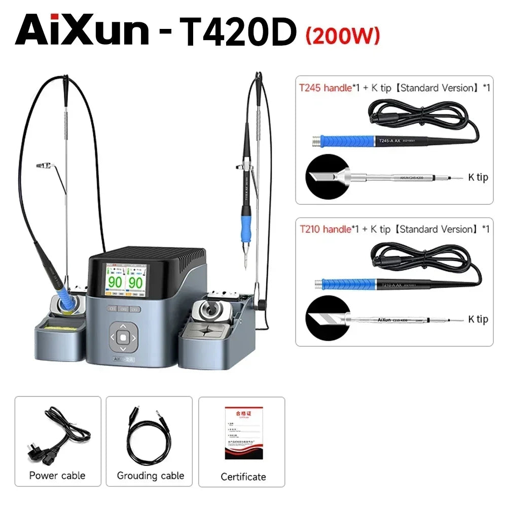 AIXUN T420D Dual-channel intelligent Soldering Station Mobile Phone Welding Repair Fast Heating Supports T245 T210 T115 Handles