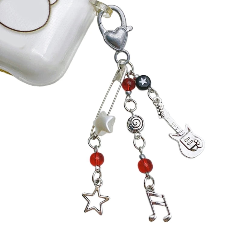Rock Guitar Beaded Mobile Chain Key Holder Bead Phone Charm Bead Keychain Acrylic Alloy Material for Phone Keys