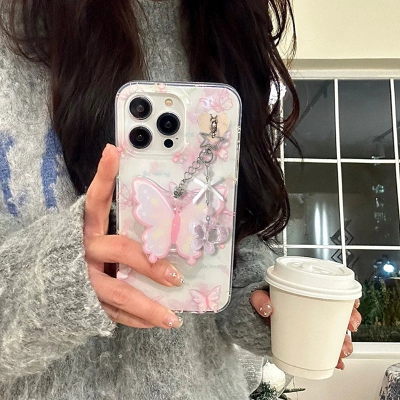 Fashion Bowknot Heart Bead Keychain Pendant Sweet Ornament Phone Straps Keyring Backpack Decoration Charm Jewelry